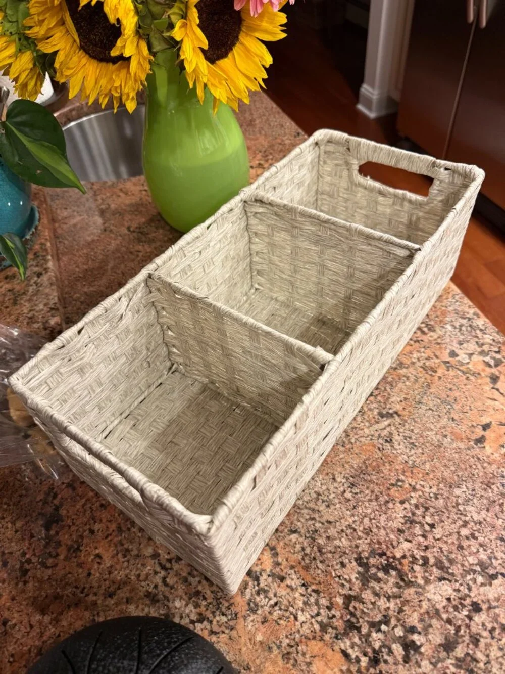 White Rattan Toilet Tank Storage Basket Wicker Bathroom Organizer Large Size
